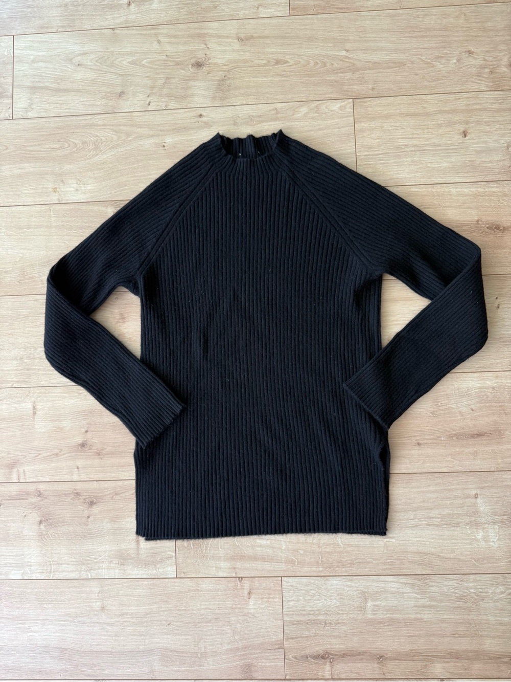 NAP Loungewear Black 100% Cashmere Ribbed Mock Neck Sweater Relaxed Fit